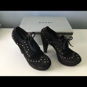 Brown Suede Lace-up Platform Heels